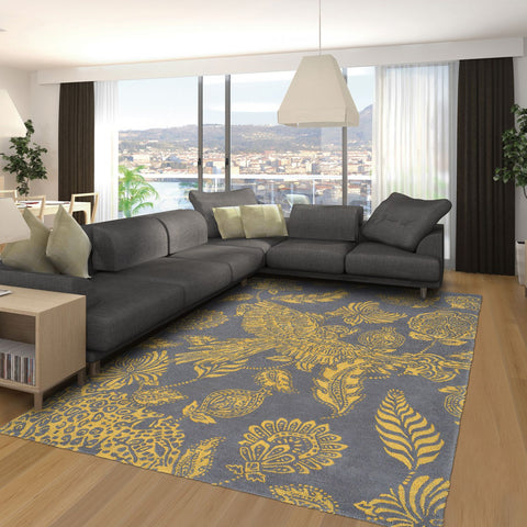 Tapis Floral Jaune en Laine tufté main LORAN