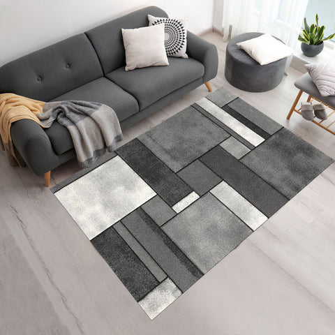 Tapis Graphique gris de salon Oeko Tex BRILLANCE