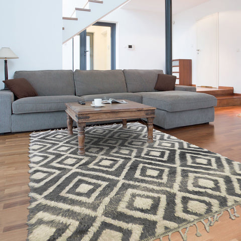 Tapis Gris en laine inspiration Berbère PREMIUM