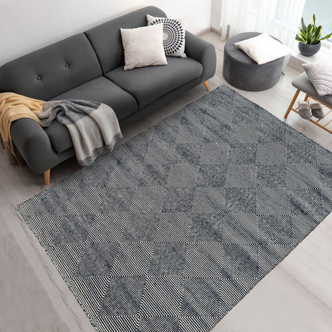 Tapis Kilim gris en laine tissé main MICAN