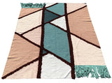 Tapis Moderne en relief turquoise, beige, bleu AFGHAN DHURRY