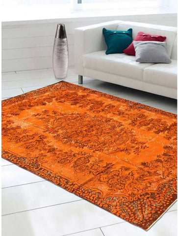Tapis Orange Rétro-Vintage en Laine noué à la main OYMALI