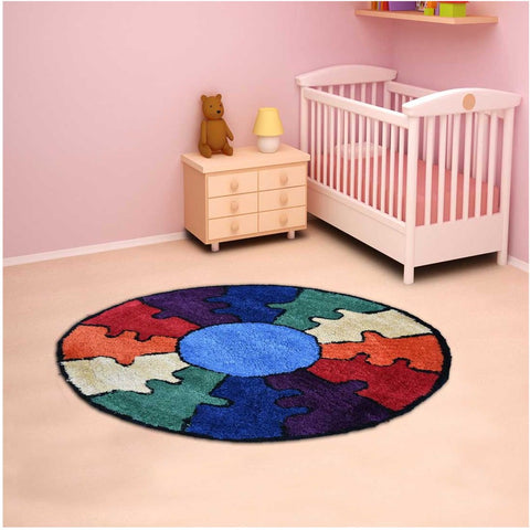 Tapis Rond de Chambre Multicolore CERCLE PUZZLE