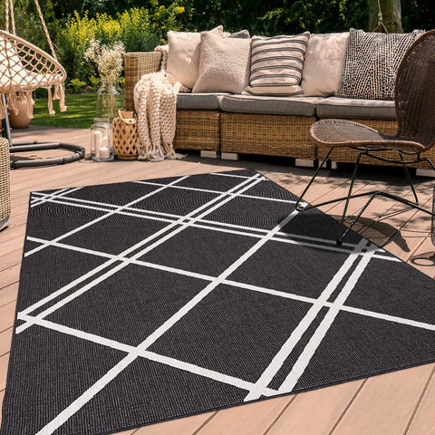 Tapis d'Extérieur Noir Graphique kilim DOUBLINE