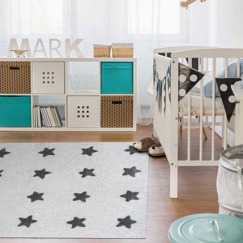 Tapis de Chambre Blanc en coton pour enfant ETOILE
