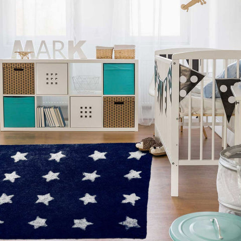 Tapis de Chambre Bleu en coton pour enfant ETOILE