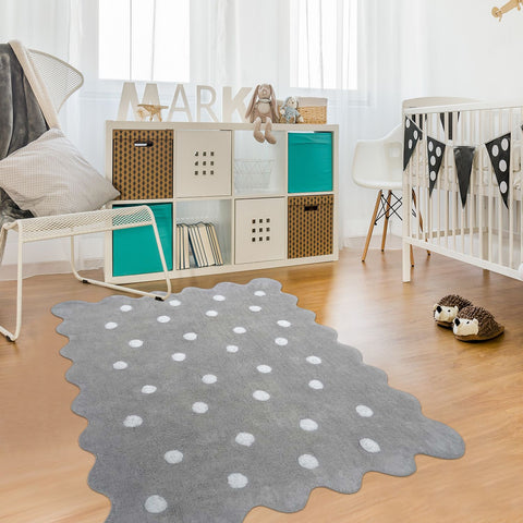 Tapis de Chambre Gris Original en Coton ARRONDIT