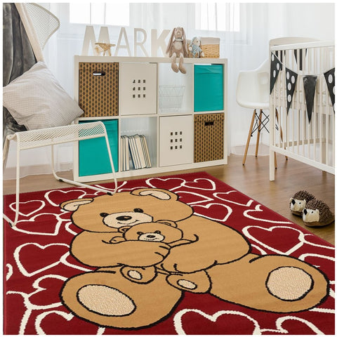 Tapis de Chambre Rouge enfant TEDDY COEUR