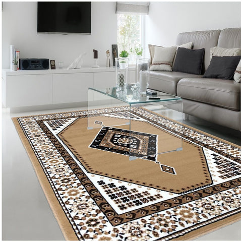 Tapis de Salon Beige Oriental MEDAILLON