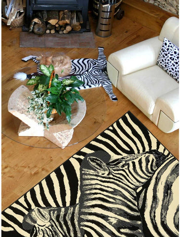 Tapis de Salon Beige rayé Animaux ZEBRE KITCH