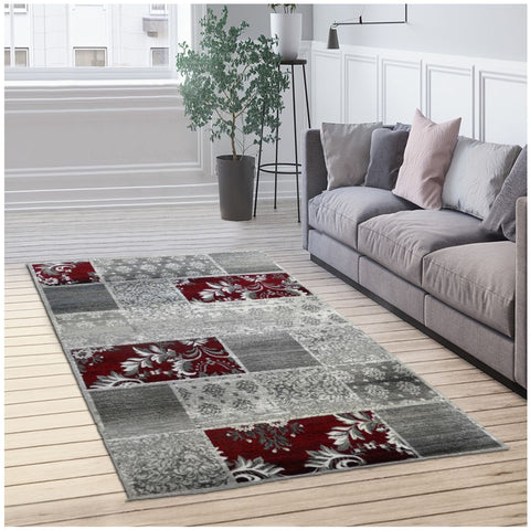 Tapis de Salon Design Floral Gris GEORIEN