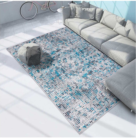 Tapis de Salon Faux Bleu Uni Moderne FONDU