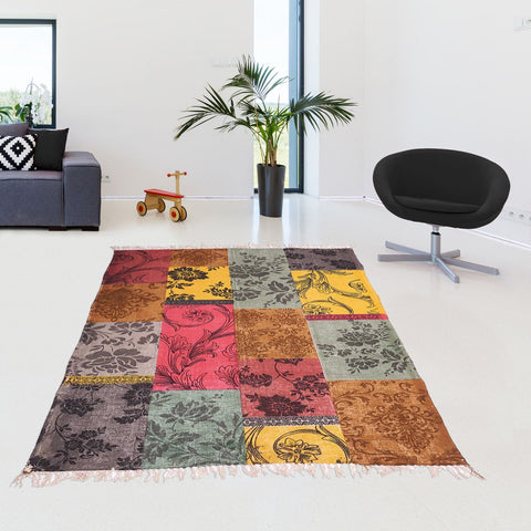 Tapis de Salon Jaune kilim en Coton ANTALIA PATCHWORK