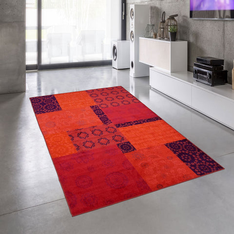 Tapis de Salon Orange Graphique ISPARTA PATCHWORK