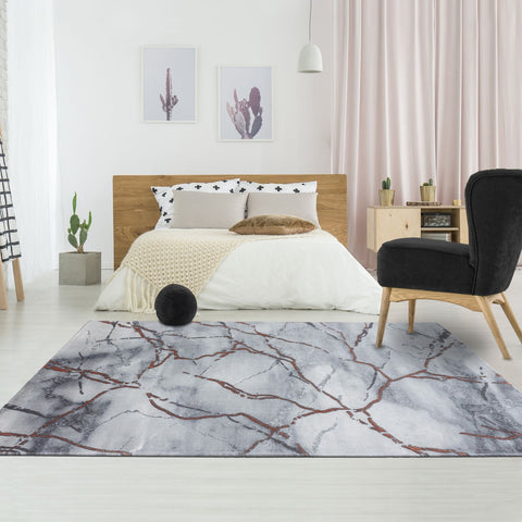 Tapis de chambre motif marbré gris SIDLIE