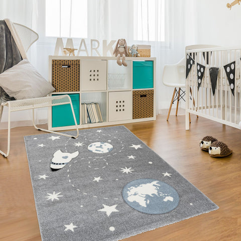 Tapis gris pour chambre enfant fusée ASTRO