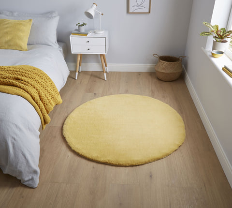 Tapis Rond Shaggy Jaune en polyester TEDDY