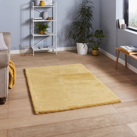 Tapis Shaggy Jaune uni en polyester TEDDY