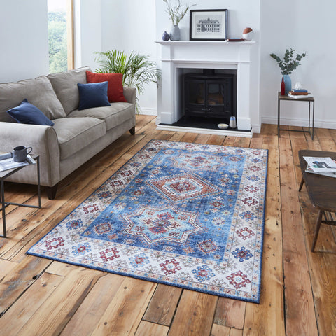 Tapis Bleu traditionnel kilim pour salon et couloir TOPAZ