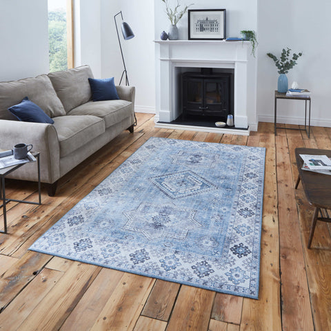 Tapis Bleu ciel traditionnel kilim pour salon et couloir TOPAZ