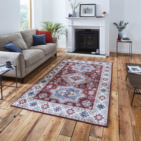 Tapis Rouge traditionnel kilim pour salon et couloir TOPAZ