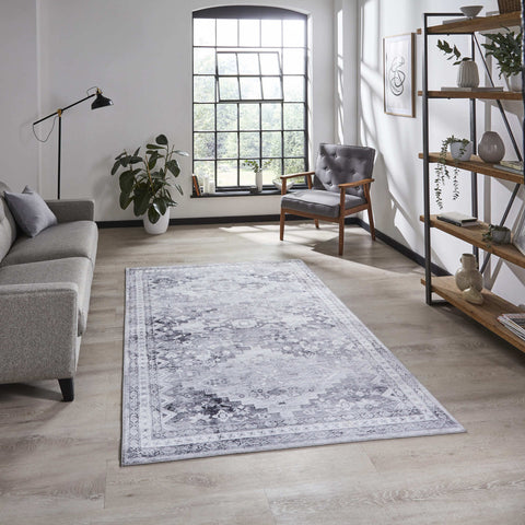 Tapis Gris traditionnel kilim pour salon et couloir TOPAZ