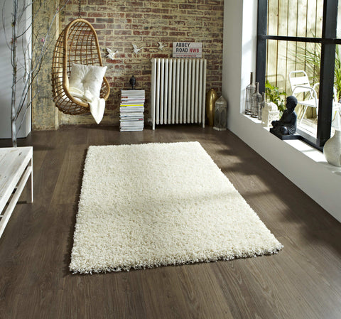 Tapis Shaggy Blanc crème Uni ultra doux VISTA