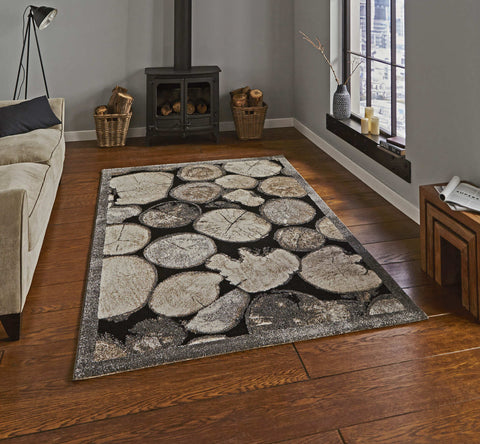 Tapis Gris troncs d'arbres intérieur poils ras WOODLAND