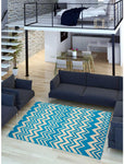 Tapis Bleu de salon motif graphique V VAGUES