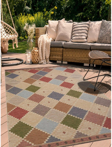 Tapis d'Extérieur multicolore style Ethnique DAMIER