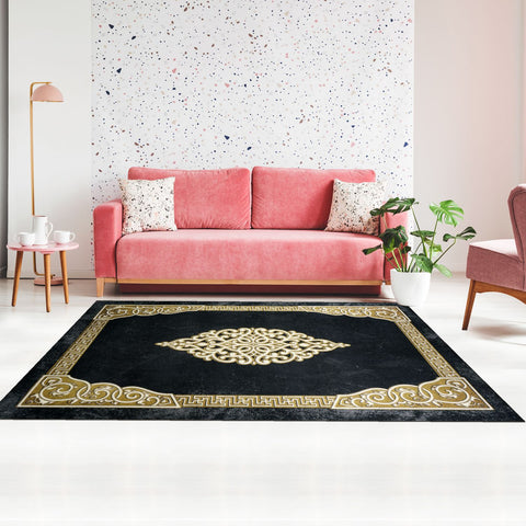 Tapis Oriental noir et or pour Salon IMPNUM