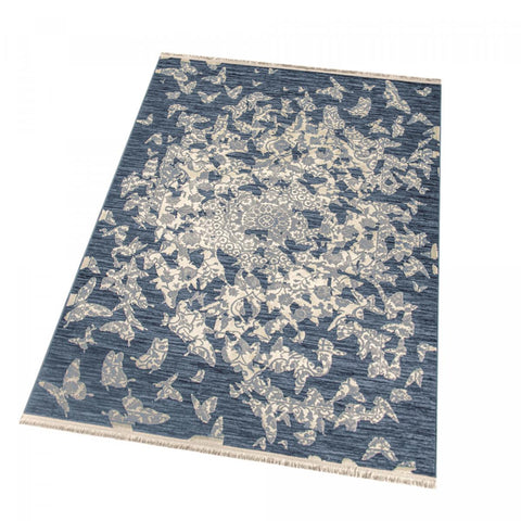 Tapis Rectangulaire 200x275 en Polyester Bleu