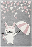 Tapis de chambre enfant rose gris motif LAPIN