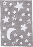 Tapis Enfant gris motif étoiles en coton bio NIGHT
