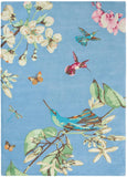 Tapis Bleu motif Floral en laine tufté main HUMMINGBIRD