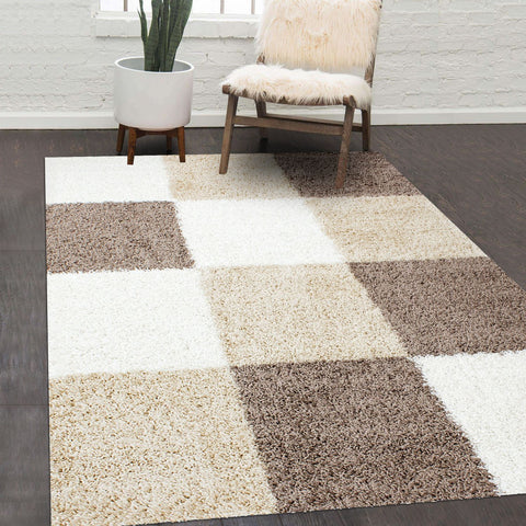 Tapis de Chambre Beige Graphique SHAGGY CA