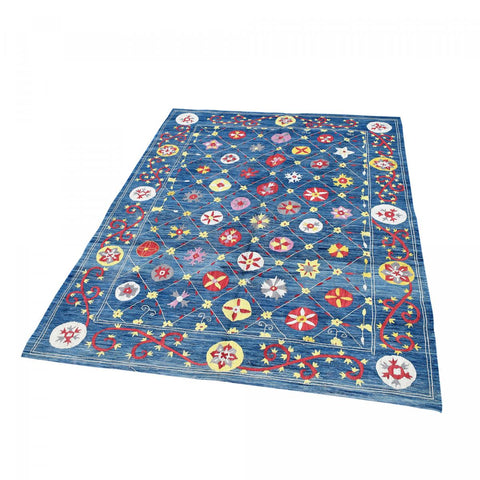 Tapis Kilim Bleu en Laine : Tapis berbère - 175x236 cm