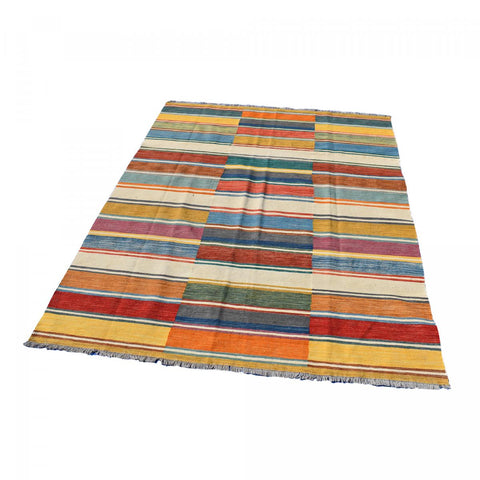 Tapis Kilim Rectangulaire Multicolore 206x292 en Laine : Élégance et Confort