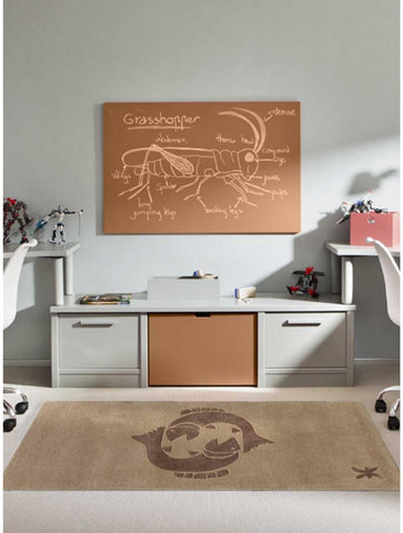 Tapis en Laine Beige motif poissons tufté main PISCES